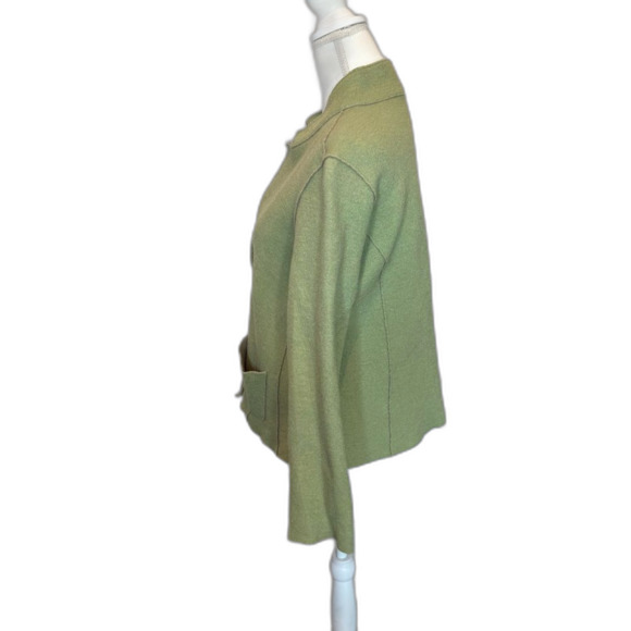 Eileen Fisher Cardigan Jacket Merino Blend Size Large 3 Button V Neck Green - Picture 3 of 10